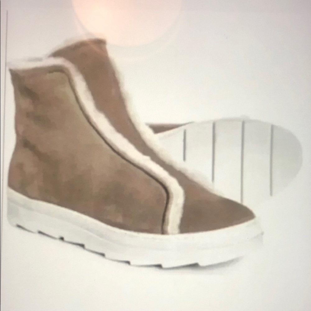 Joyks Suede Shearling Lined Italian Ankle Booties  Taupe Size 39